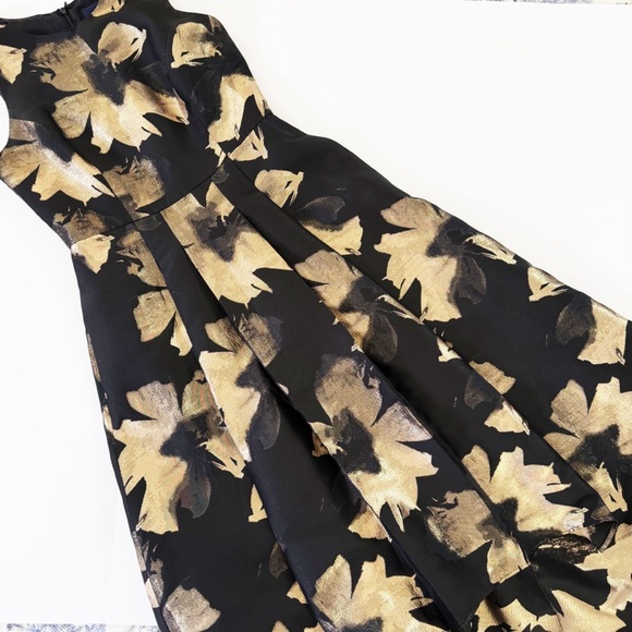 Shoshanna Midnight Dress Womens 4 Black Gold Jacquard Floral High Neck Gown - Picture 2 of 10